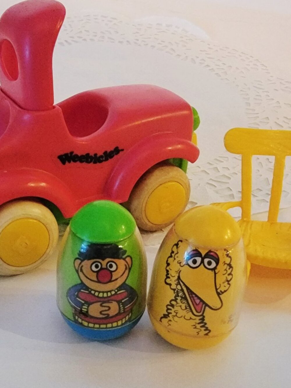 Vintage WEEBICLE Weebles Tow Truck with 2 Weebles, Rocking Chair, 1980s